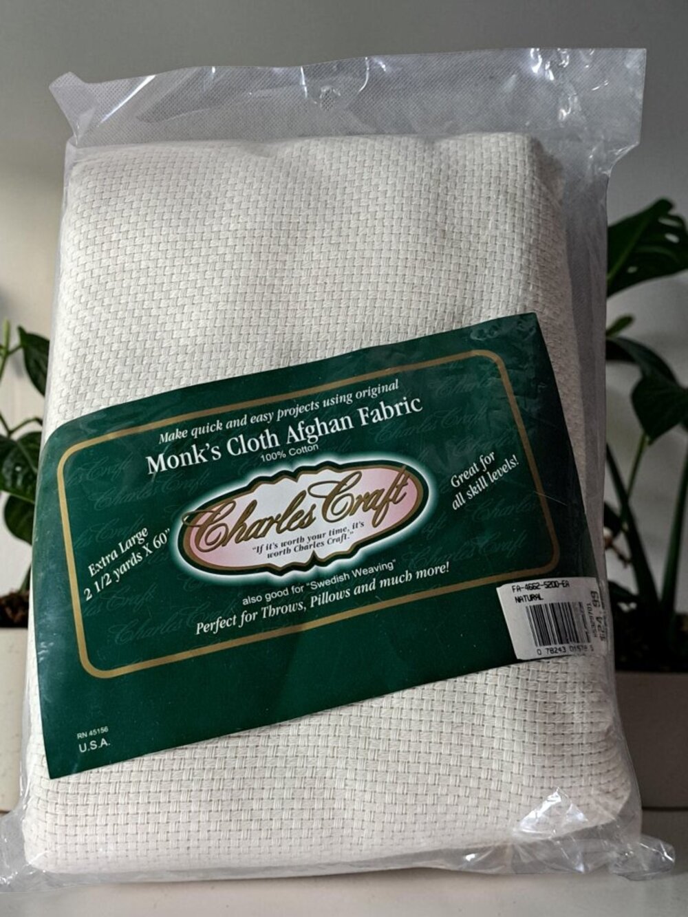 NEW CHARLES CRAFT MONKS CLOTH AFGHAN FABRIC 90x60 100% COTTON NATURAL